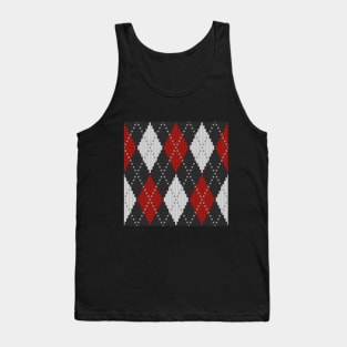 Knitted argyle in Red & White on Black Tank Top